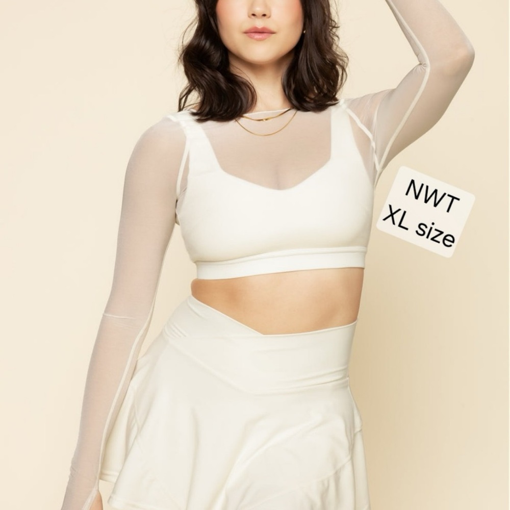 White Mesh Long Sleeve Crop Top